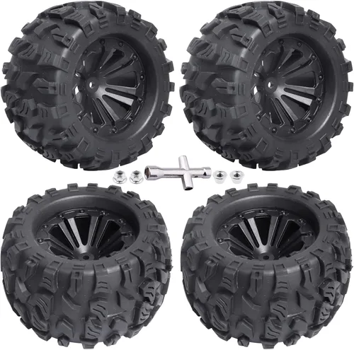 Neumáticos y ruedas de 2.8 pulgadas, hexagonales de 0.472 in prepegados 1/10 Monster Truck Juego de neumáticos para Traxxas Rustler Stampede Redcat