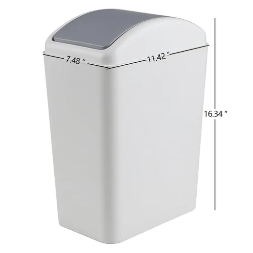 Miniatura 2 de Paquete de 3 botes de basura de plástico de 4.5 galones con tapa giratoria, cubo de basura abatible, color gris