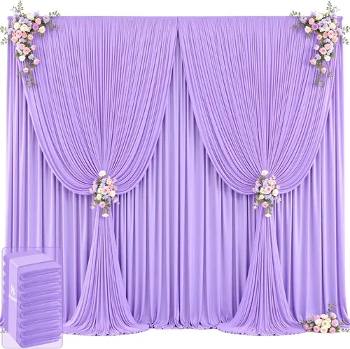 Miniatura 12 de 20 pies x 12 pies Cortinas de Telón de Fondo Azul Bebé Sin Arrugas para Bodas y Fiestas, Telón de Fondo de Tela Azul, Cortinas para Bodas