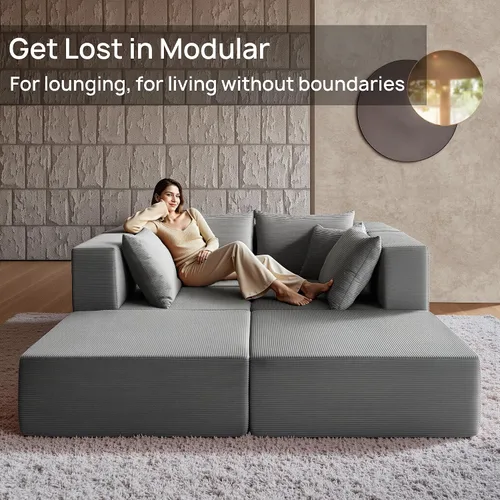 Miniatura 7 de YINIX Sofá cama modular de pana de 140 pulgadas, cómodo sofá de nube para sala de estar, sofá de piso de 6 piezas, combinación de compresión libre