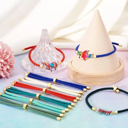 Miniatura 6 de 10 piezas de pulseras de cordón de nylon torcido para hacer joyas ajustables con deslizadores con accesorios de latón dorado para accesorios