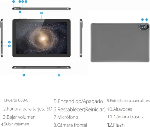 Miniatura 6 de ECOPAD Tablet de 10.1 pulgadas, tabletas Android 15 de 12 GB (4+8) de RAM / 64 GB de ROM / expansión de tarjeta SD de 1 TB, pantalla táctil IPS HD