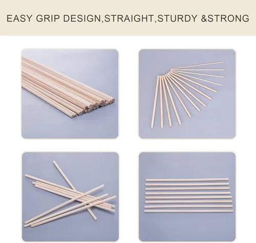Miniatura 3 de HOSSIAN Varillas de Espiga de Madera 20PCS Palos de Madera Espigas de madera para Manualidades-Palos Redondos de Madera Dura Sin Terminar