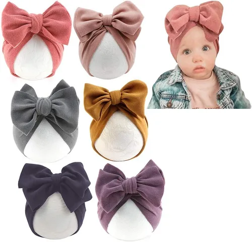 Gorro de terciopelo de terciopelo para bebé niña, con lazo anudado para la cabeza, de gran tamaño, gorro indio, cálido para recién nacidos, niños