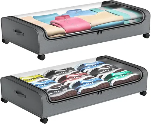 Miniatura 7 de xixi-home Contenedores de almacenamiento debajo de la cama con ruedas, 2 cajones organizadores con ruedas y ventana transparente y asas