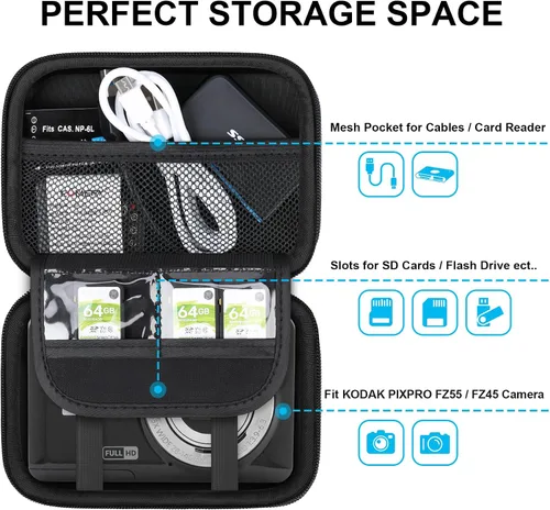 Miniatura 3 de Lacdo Funda para cámara KODAK PIXPRO FZ55 / FZ45 / FZ53 / FZ43 16MP Vlogging bolsa de almacenamiento para cámara de almacenamiento, bolsa de malla