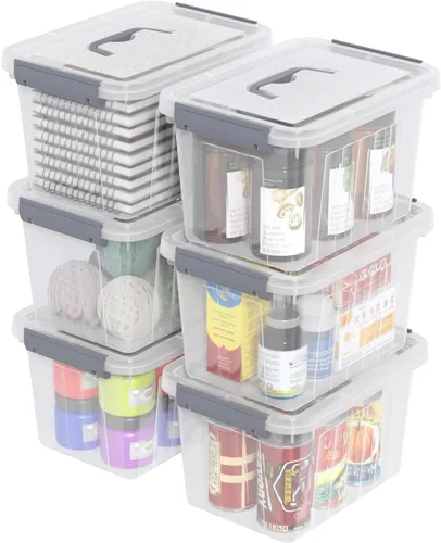 Miniatura 9 de Caja de almacenamiento transparente pequeña de 3.5 cuartos de galón con asa, pequeños contenedores de plástico con tapas, 6 paquetes