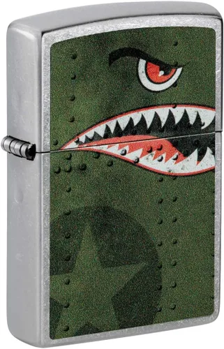 Miniatura 6 de Encendedor Zippo, arte de nariz de avión de combate, dientes de tiburón - Verde mate 80976