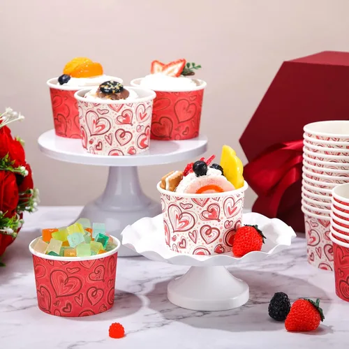 Miniatura 2 de Zopeal 80 tazas de helado para el Día de la Madre, de 9 onzas, cuencos desechables de San Valentín, cuencos de papel con corazón rojo, para postres