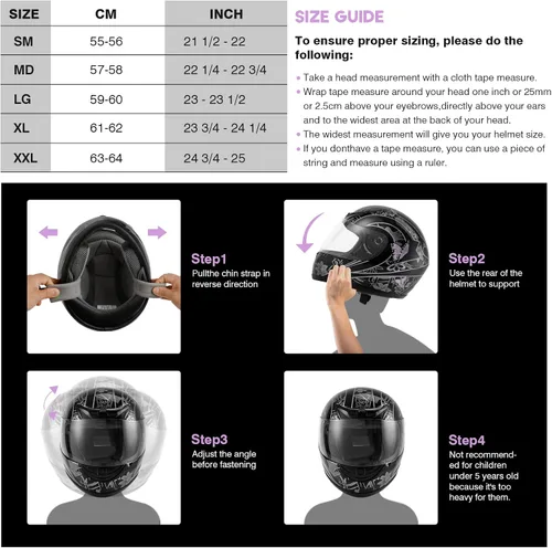 Miniatura 5 de SLMOTO Casco de seguridad aprobado por DOT, casco de motocicleta para adultos, doble visera, cara completa con protector solar Mariposa blanca/rosa