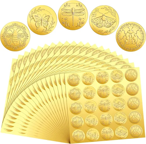 Miniatura 8 de Chinco 500 Piezas Pegatinas de Sellos para Sobres Dorados en Relieve Pegatinas Adhesivas de Sello Pegatinas Vintage de Papel Aluminio en Relieve Kit