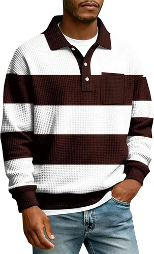 Miniatura 31 de Camisas de manga larga con botones a cuadros para hombre, con cuello de manga larga, estilo casual, elegante, a cuadros 2- amarillo