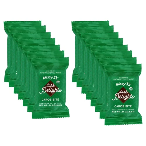 Miniatura 10 de Missy J's Mini bocados de algarrobo oscuro sin endulzar, paquete de 15 mini bocados de algarrobo vegano, sin gluten, perfecto para aperitivos