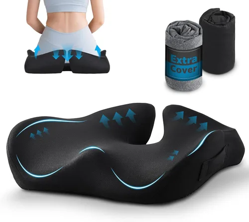BRO Cojín extra grande para silla de oficina para aliviar el dolor de ciática: cojín de asiento de espuma viscoelástica para aliviar el dolor de