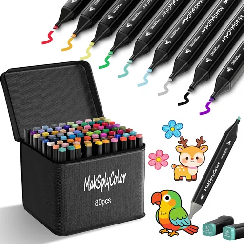 80 marcadores de alcohol para cómics de adultos, 80 marcadores permanentes de doble punta de color con estuche de transporte, perfectos para arte,