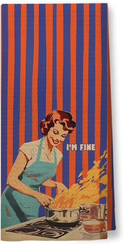 Miniatura 19 de Toallas de Cocina Divertidas "I'm Fine", Toallas Decorativas de Cocina y Té Estilo Ama de Casa Retro de los 50s, Toallas de Mano de Humor Sarcástico