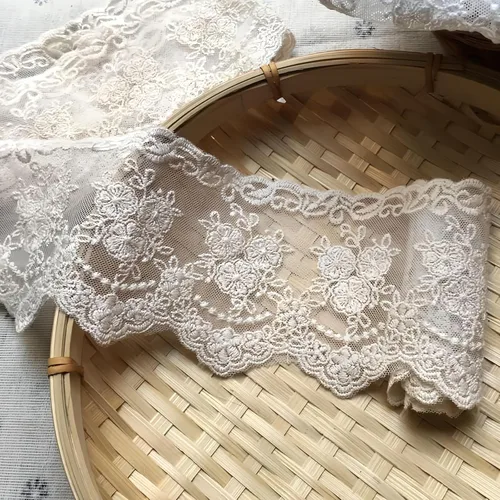 Cinta de encaje con ribete de encaje, delicada cinta de corona para manualidades, costura y decoración de vestidos de novia, 3.3 pulgadas de ancho 5
