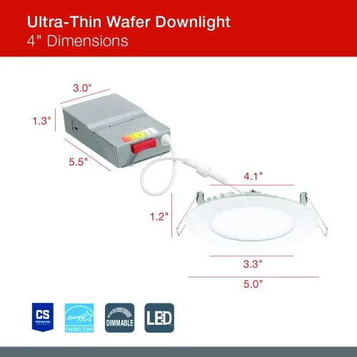 Miniatura 5 de Juno Luces LED empotrables de 4 pulgadas, luz descendente de oblea redonda 5 en 1, temperatura de color blanco conmutable, 120 voltios, borde plano
