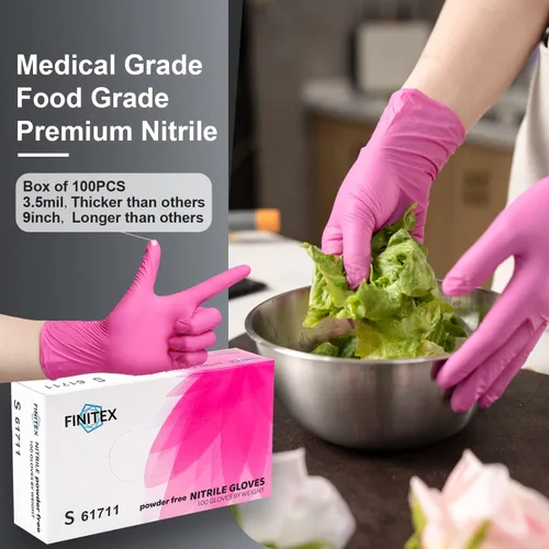 Miniatura 7 de FINITEX Nitrile Disposable Latex-Free Gloves - 3.5mil 100/1000PCS Powder-Free Latex Free Cleaning Medical Exam Food Gloves rosa rojo (pequeño 100)