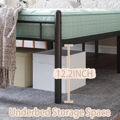Miniatura 5 de Base de cama tamaño King de 14 pulgadas, no necesita somier, plataforma de metal con cabecero y piecero, soporte de listones resistentes, fácil