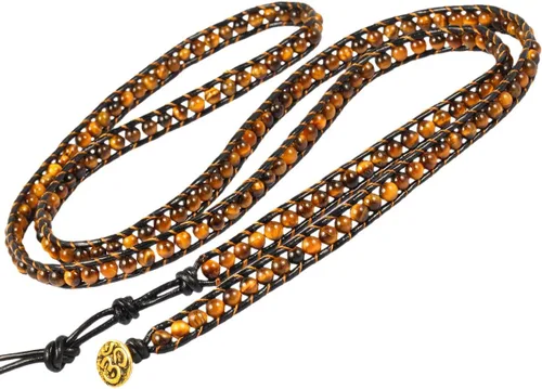 Miniatura 2 de TUMBEELLUWA - Pulsera de piel tejida bohemia con piedras de cristal curativo