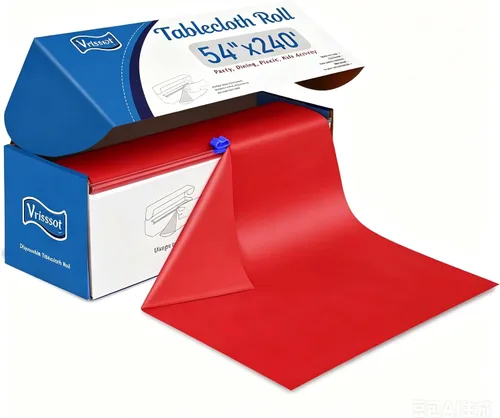 Miniatura 27 de Mantel desechable de plástico para mesas: 54 pulgadas x 120 pies, cubierta de mesa de plástico con cortador fácil de deslizar, manteles de plástico