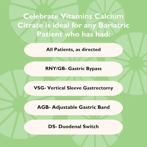 Miniatura 5 de Celebrate Suplementos Bariatricos Masticables de citrato de calcio 500mg con 500 UI de vitamina D3 – Esencial para pacientes con bypass gástrico