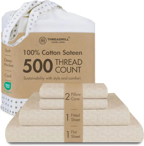 Miniatura 31 de Threadmill - Sábanas de algodón de lujo para hotel, tamaño King, 100% algodón, 500 hilos con bolsillo profundo, ajuste cómodo, suaves y frescas