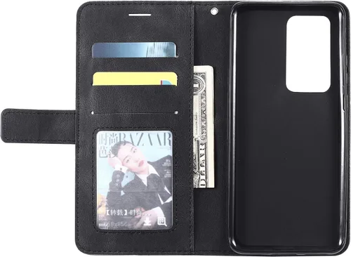 Miniatura 4 de Funda para Huawei P40 Pro, Funda para Huawei P40 Pro 5G ELS-NX9 ELS-N29 ELS-N04 ELS-AN00 Funda con tapa de piel sintética negra