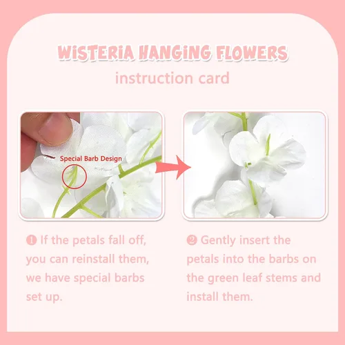 Miniatura 4 de Paquete de 24 guirnaldas de flores colgantes de glicina rosa claro, enredaderas de flores artificiales de 3.77 pies, glicinia falsa, guirnalda