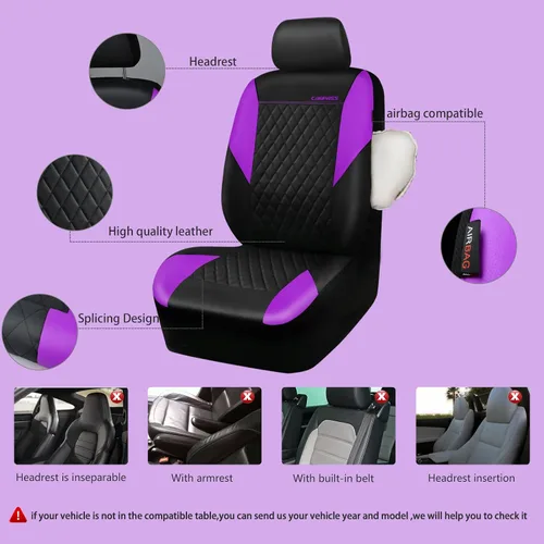 Miniatura 3 de CAR PASS Fundas de Asiento de Cuero Púrpura, Funda de Asiento de Coche Bonita con Esponja Compuesta de 5mm en el Interior, Compatible con Bolsa