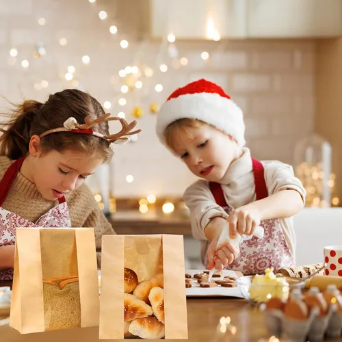 Miniatura 6 de Paquete de 50 bolsas de pan de masa madre Kraft, bolsas de pan 50% más gruesas para pan casero, bolsas de panadería Pper con ventana transparente