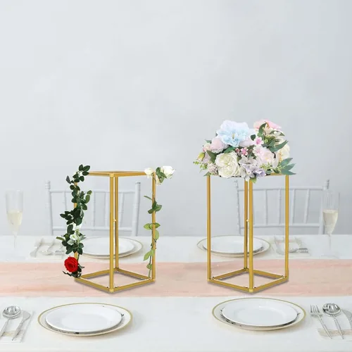 Miniatura 2 de Efavormart - Paquete de 2 soportes de metal para flores de boda de 12 pulgadas, soporte geométrico para centro de mesa Dorado
