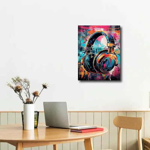 Miniatura 2 de KDKJTOP Cuadro colorido de auriculares, arte de pared en lienzo con graffiti para auriculares, 12 x 16 pulgadas/11.8 x 15.7 in, arte de pared
