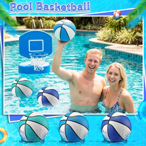 Miniatura 5 de Seenelling Paquete de 6 unidades de baloncesto de piscina tamaño 3/4 de baloncesto acuático a granel con bomba de bomba de verano juegos de agua