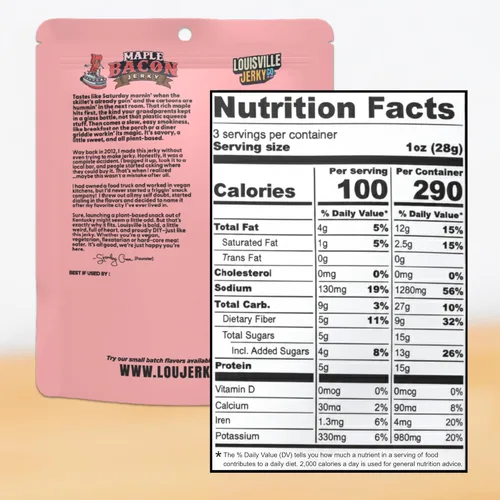 Miniatura 2 de Louisville Vegan Jerky – tocino de arce, vegetariano y vegano, Jerky, 21 g/0.74 oz de proteína de soja sin OMG, ingredientes sin gluten