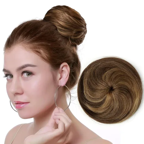 Miniatura 10 de Moño de Cabello Humano 100%, Moño Desordenado Pieza de Cabello Extensiones de Cabello Humano Real Moño de Cabello Rizado Natural Piezas de Cabello