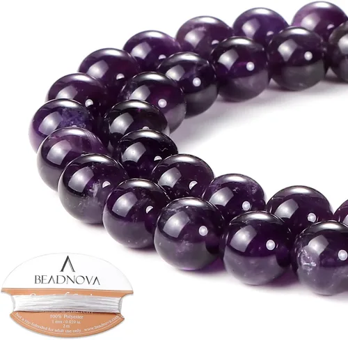 Miniatura 14 de Cuentas de ónix negro BEADNOVA con cuentas de cristal natural, piedras preciosas, redondas, sueltas, curativas de energía con cordón elástico de 01)