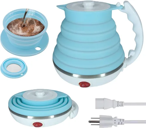 Miniatura 12 de Hervidor eléctrico de viaje, hervidor de té portátil pequeño, hervidor eléctrico plegable de silicona de grado alimenticio, apagado automático
