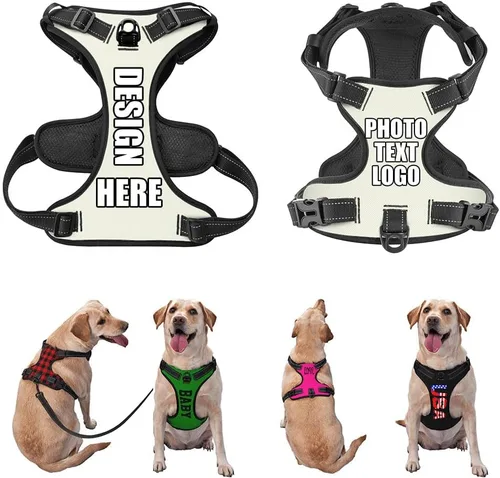 Miniatura 34 de Arnés para perro personalizado con nombre y número de teléfono, chaleco personalizado para perro, arnés reflectante ajustable para mascotas, beige, S
