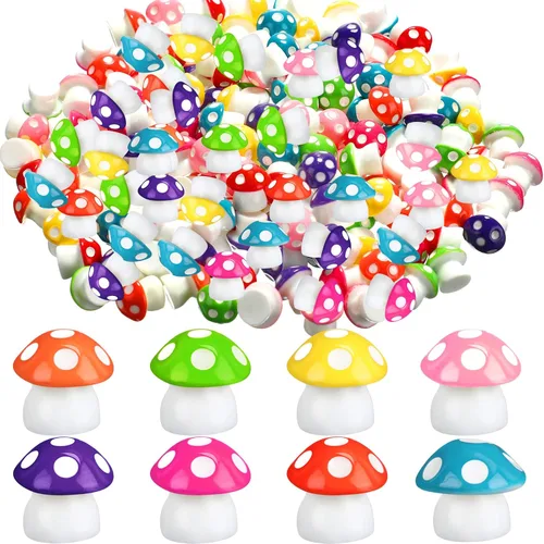 Yulejo 160 mini figuras de hongos diminutos en miniatura, bonita estatua de hongos coloridos, decoración para jardín, paisaje, interior y exterior,