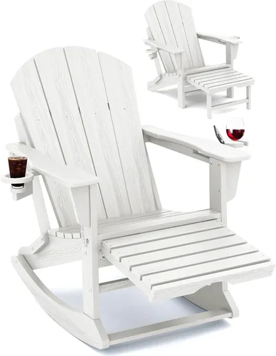 Miniatura 32 de Mecedora Adirondack de KINGYES con Otomana Retráctil y Portavasos, Silla Reclinable de Patio de HDPE Adirondack para Porche, Patio, Balcón, Azul Aqua