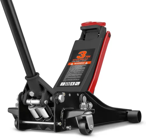 Auto Dynasty Gato de piso de perfil bajo de 3 toneladas, gato hidráulico de acero resistente para automóvil con bomba de elevación rápida de