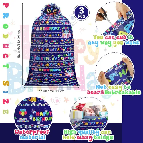 Miniatura 2 de Zonon 3 bolsas de regalo de cumpleaños extragrandes de 56 pulgadas, bolsas de regalo de gran tamaño para festividades, bolsas de regalo para regalos