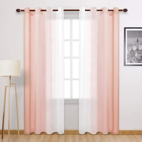 Miniatura 20 de DWCN Cortinas Transparentes de Lino Sintético Negro Degradado Ombré - Cortinas Semi Transparentes de Gasa con Ojales en la Parte Superior