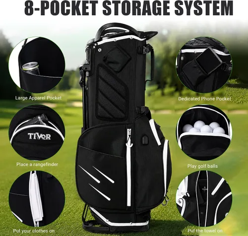Miniatura 5 de 14 Way Golf Stand Bag for Men & Women, Lightweight Silent Hybrid Golf Bag with Club Lock Top, Oversized Putter Well, 8 Pockets, USB Port & Rain