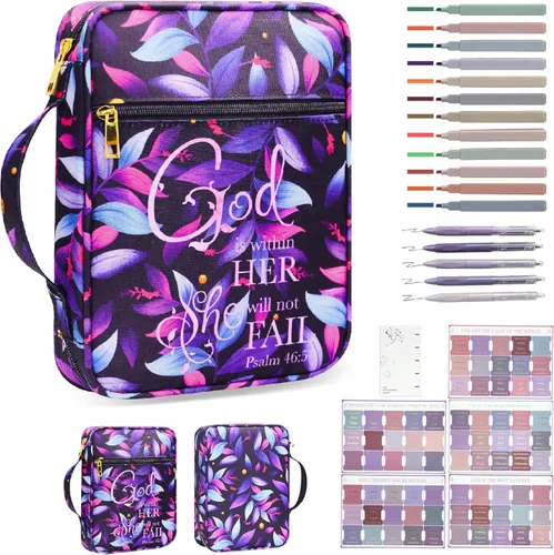 Miniatura 14 de GUEER Funda para Biblia para hombres, Portabiblia, Funda para Biblia Bolsa Organizadora de Transporte, con Cremallera y Bolsillos para Biblia