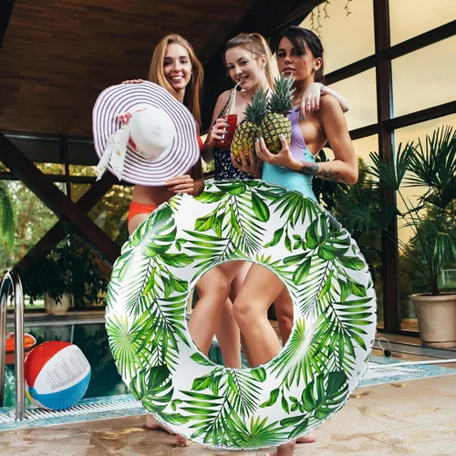 Miniatura 5 de Simgoing Flotador de piscina jumbo de 47.24 pulgadas, tubo inflable de flotador de hojas tropicales, tubo de piscina con hojas verdes, tubo inflable