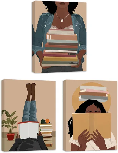 Miniatura 10 de Arte de pared bohemio afroamericano, decoración de pared de mujer negra, impresión en lienzo de niña negra, arte de lectura para mujer, decoración