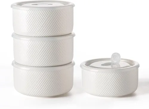 Miniatura 18 de Recipiente de cerámica con tapa: recipiente de almacenamiento de alimentos apto para microondas de 20 onzas para sopa, ensalada, cereales, sobras